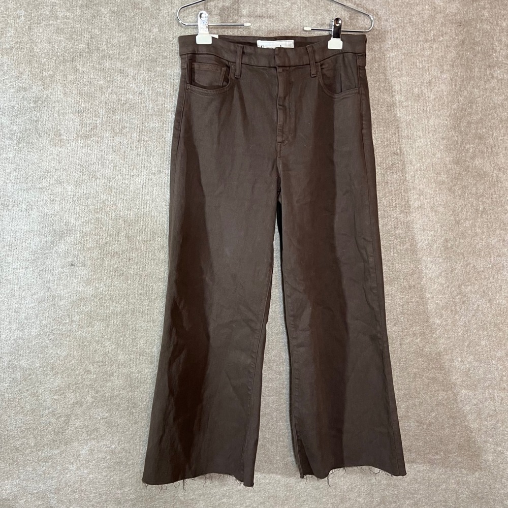 Frank & Eileen Galway Jeans Womens 30 Brown Wide Leg Raw Hem Stretch Denim